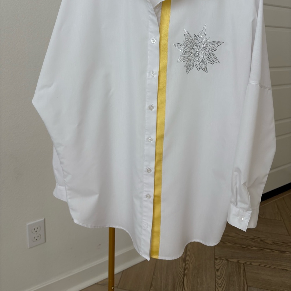 Chic White Blouse with Yellow Detail